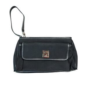 Cole Haan Women's Black Clutch Purse 9x5 Wristlet Canvas Leather Silver Hardware